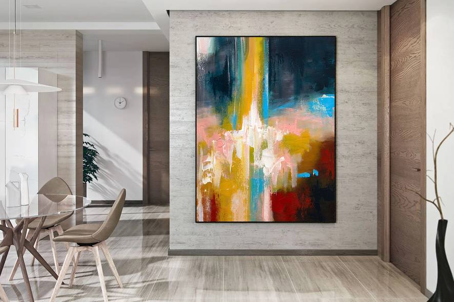 Yellow Hand-painted Original Painting Pink Deep Abstract Canvas Artwork HPL32